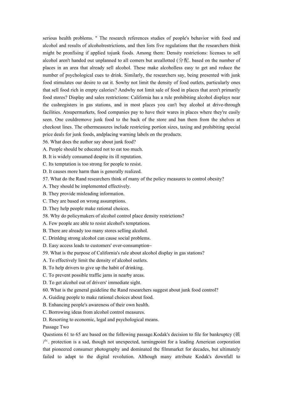2015年6月英语四级考试真题(第三套)资料_第5页