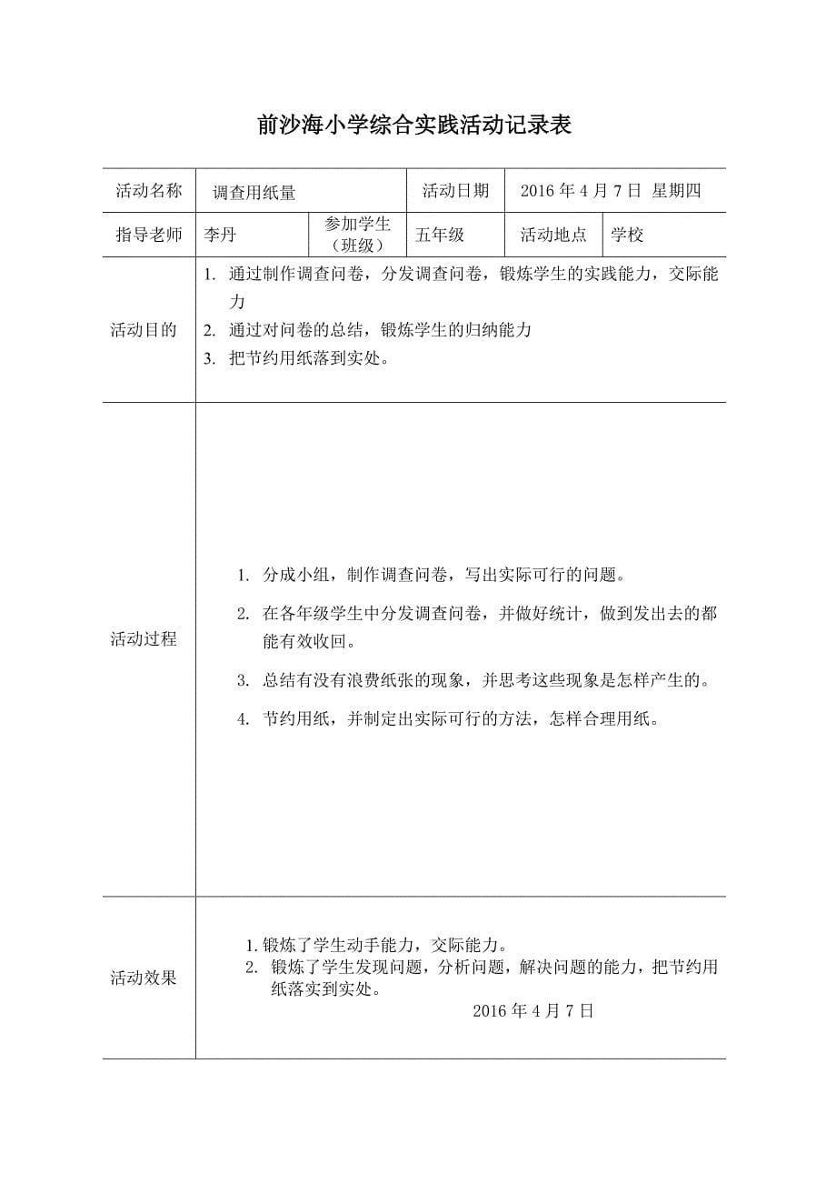 学校综合实践活动记录表2015-2016年度范例_第5页