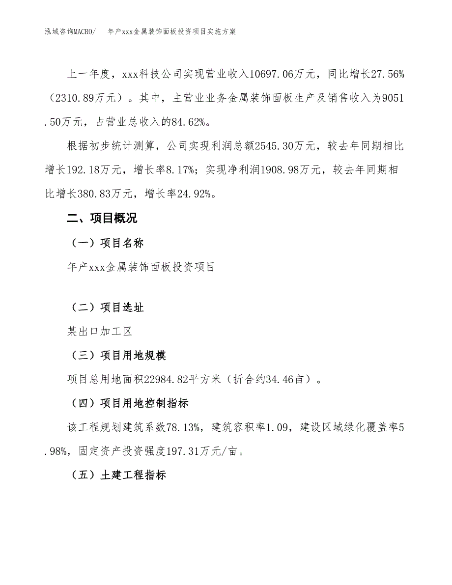 年产xxx金属装饰面板投资项目实施方案.docx_第2页