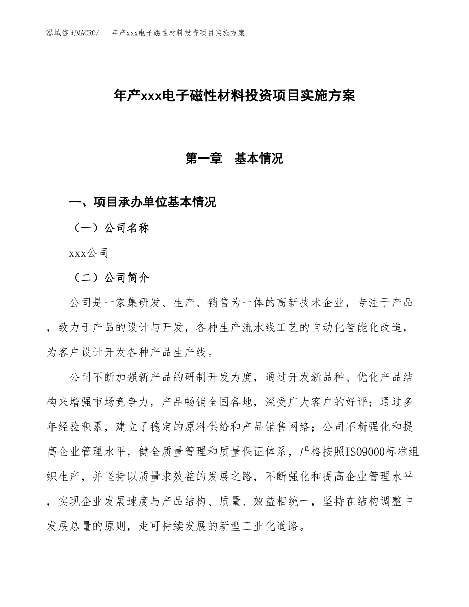 年产xxx电子磁性材料投资项目实施方案.docx_第1页