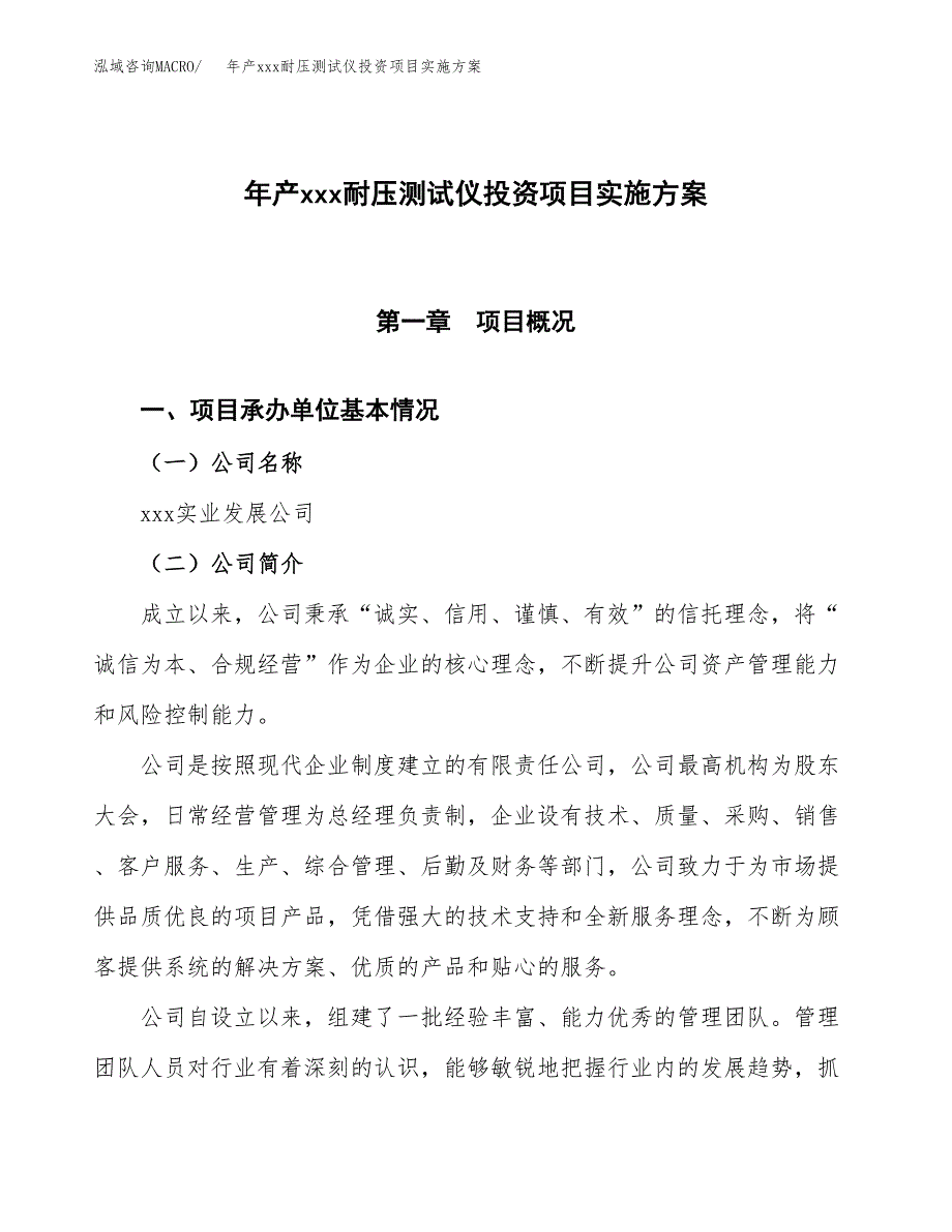 年产xxx耐压测试仪投资项目实施方案.docx_第1页