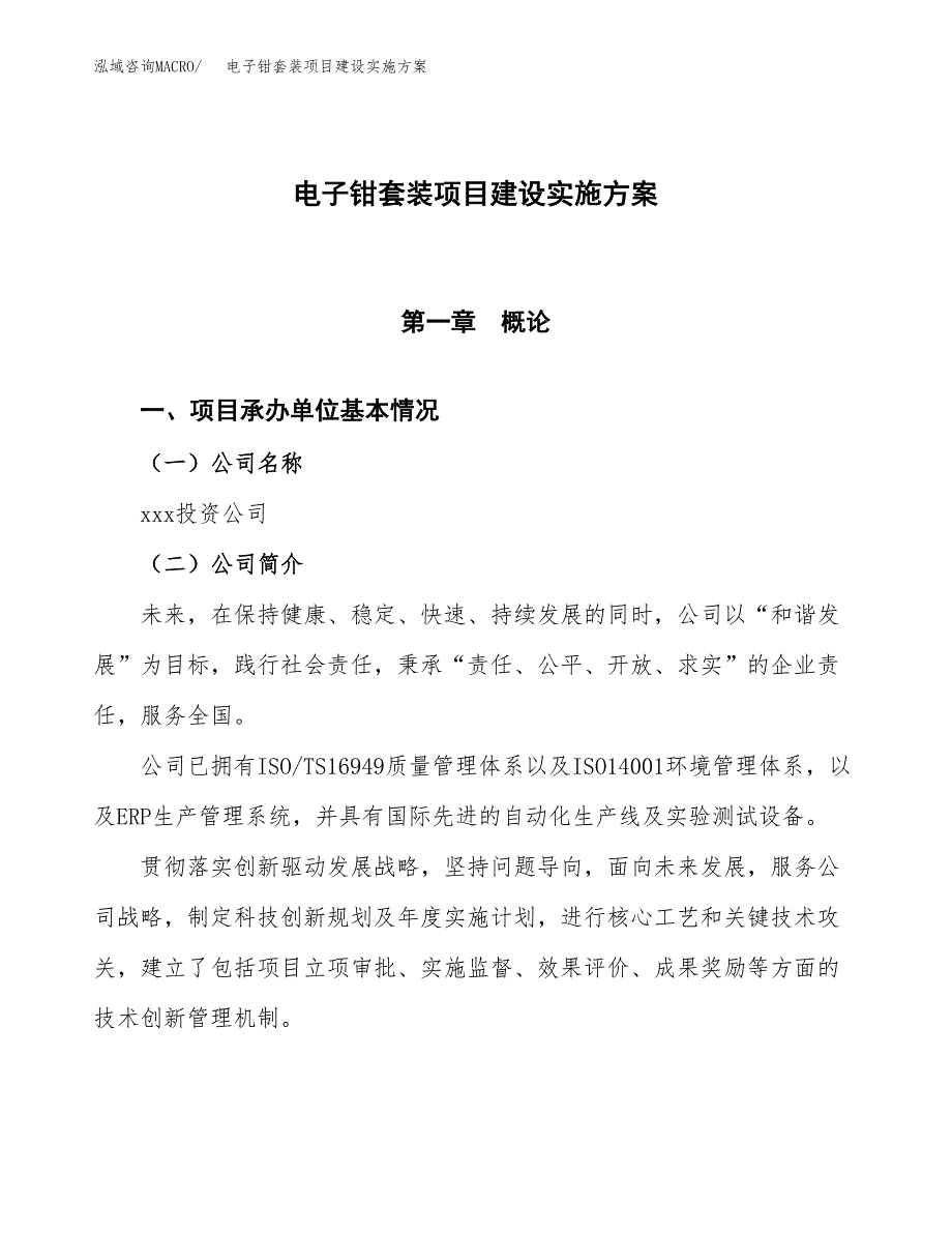 电子钳套装项目建设实施方案.docx_第1页