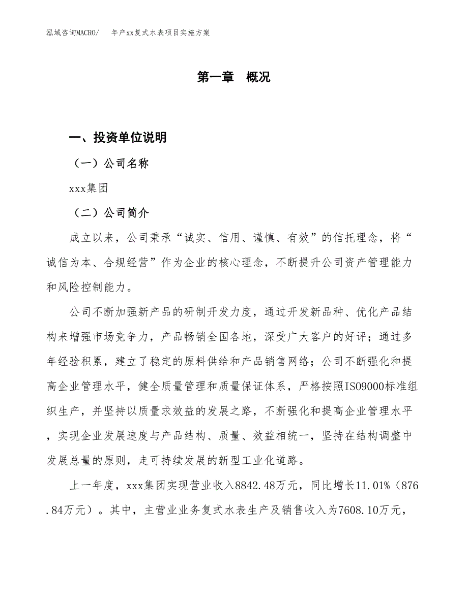 年产xx复式水表项目实施方案模板.docx_第1页