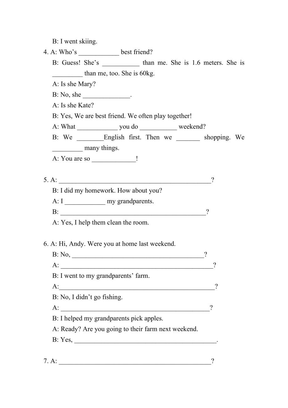 六年级下册英语句子问答练习_第4页