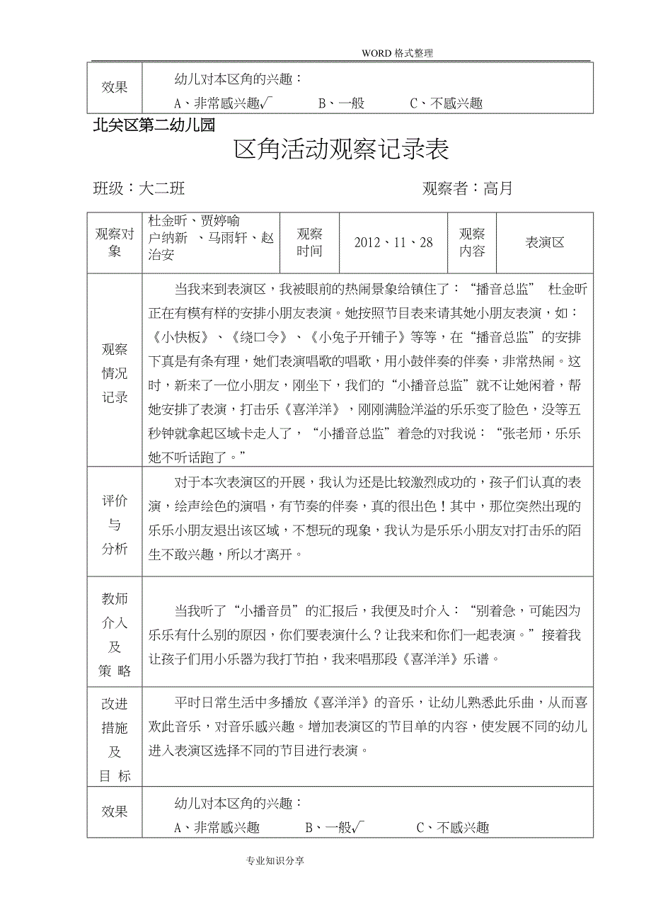 区角活动观察记录文本表_大二班资料_第4页