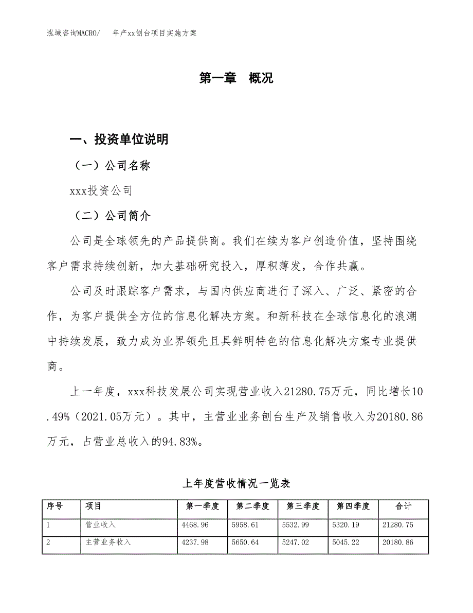 年产xx刨台项目实施方案模板.docx_第1页