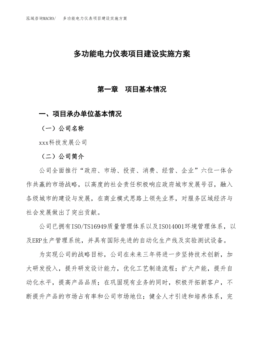 多功能电力仪表项目建设实施方案.docx_第1页