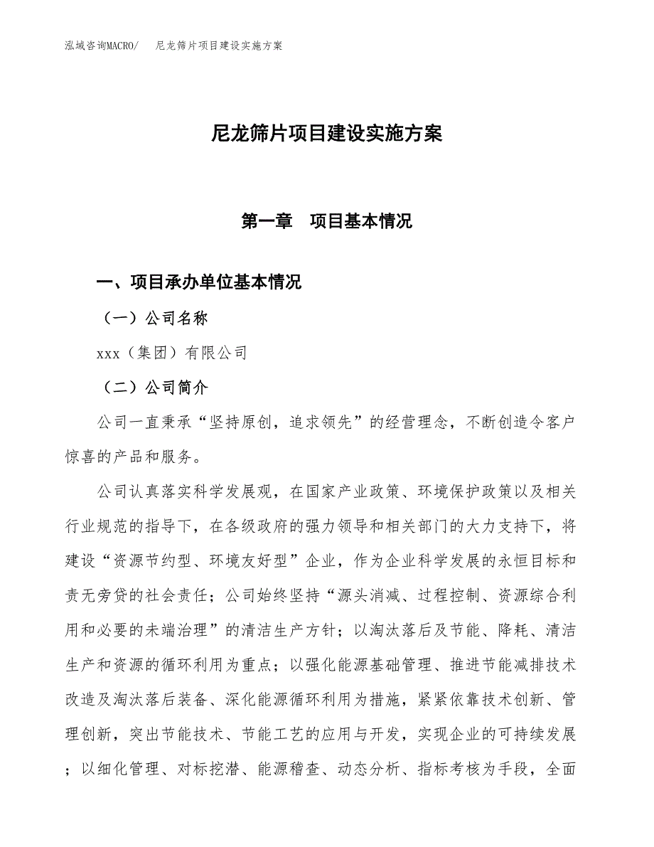 尼龙筛片项目建设实施方案.docx_第1页