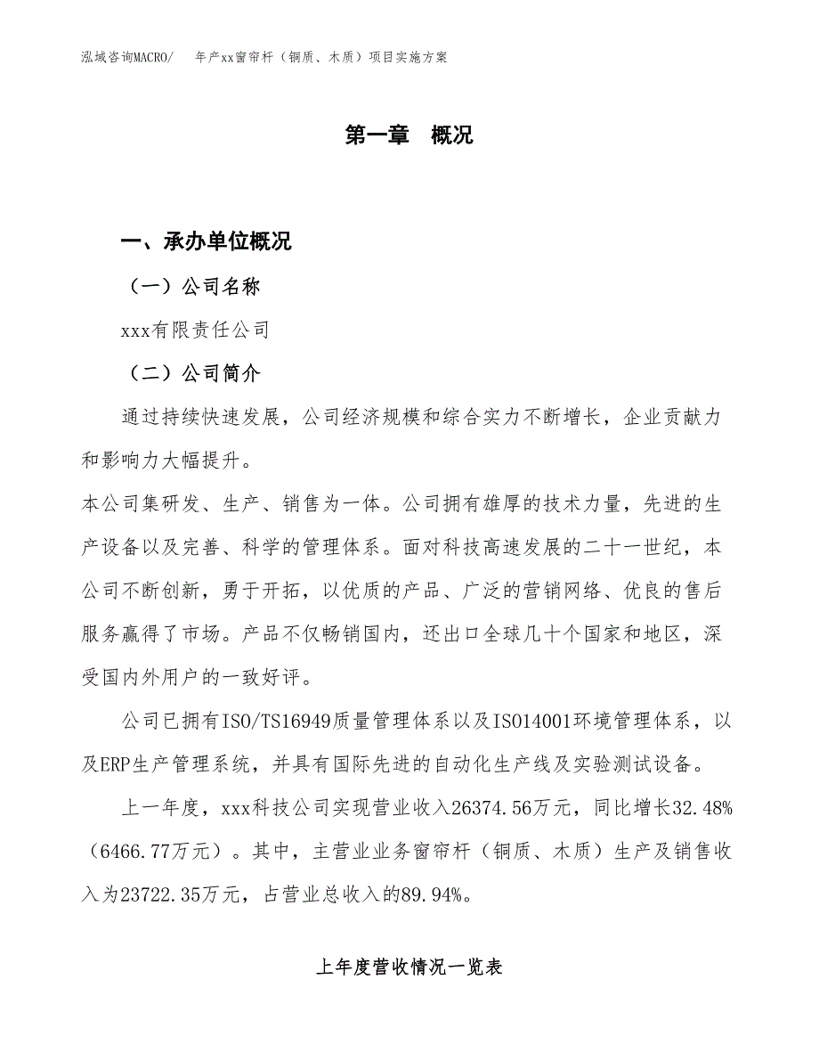 年产xx窗帘杆（铜质、木质）项目实施方案模板.docx_第1页