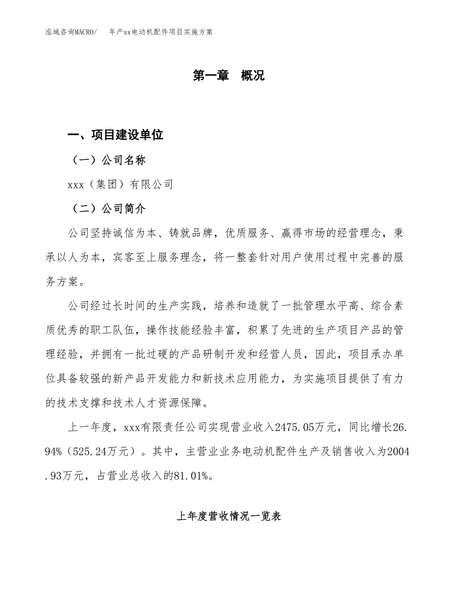 年产xx电动机配件项目实施方案模板.docx_第1页