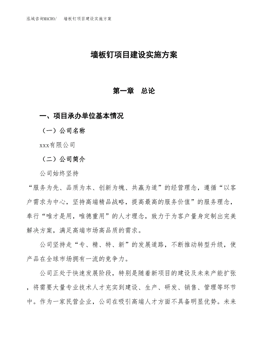 墙板钉项目建设实施方案.docx_第1页