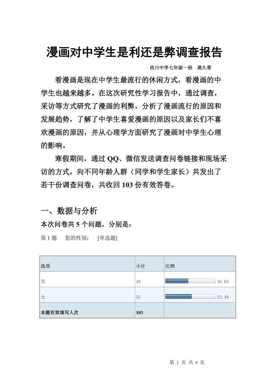 你认为漫画对中学生是利还是弊-默认报告(1)资料_第1页