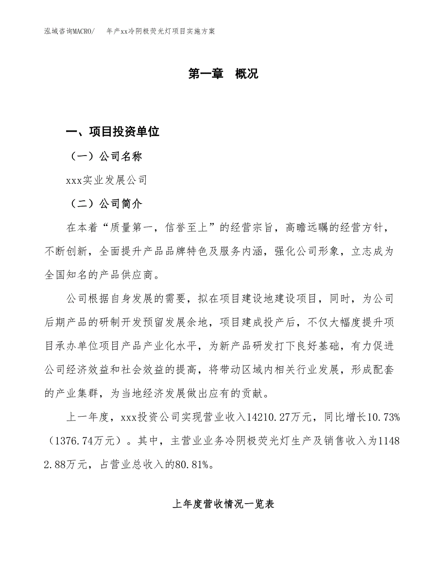 年产xx冷阴极荧光灯项目实施方案模板.docx_第1页