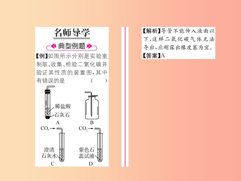 遵义专版2019秋九年级化学上册第2章身边的化学物质基础实验2二氧化碳的制取与性质习题课件沪教版_第1页