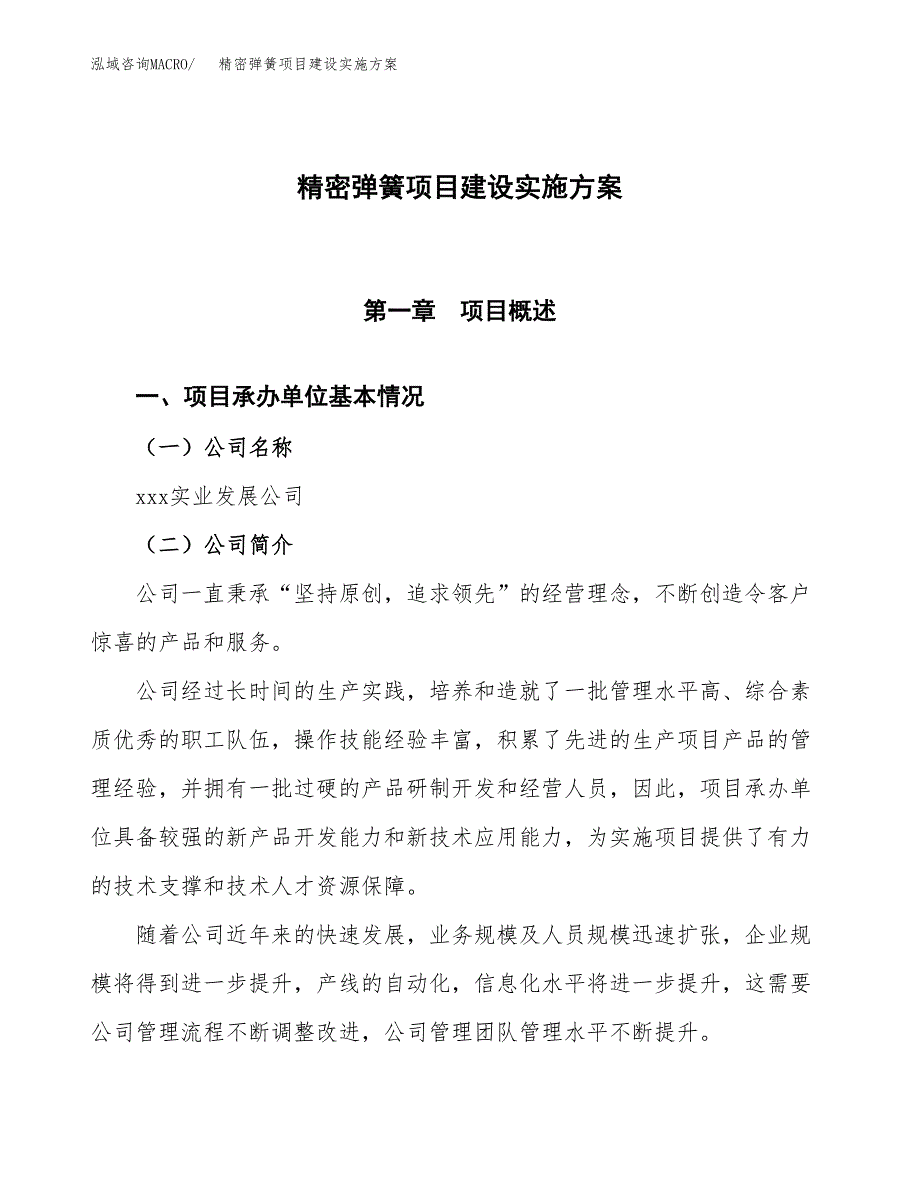 精密弹簧项目建设实施方案.docx_第1页