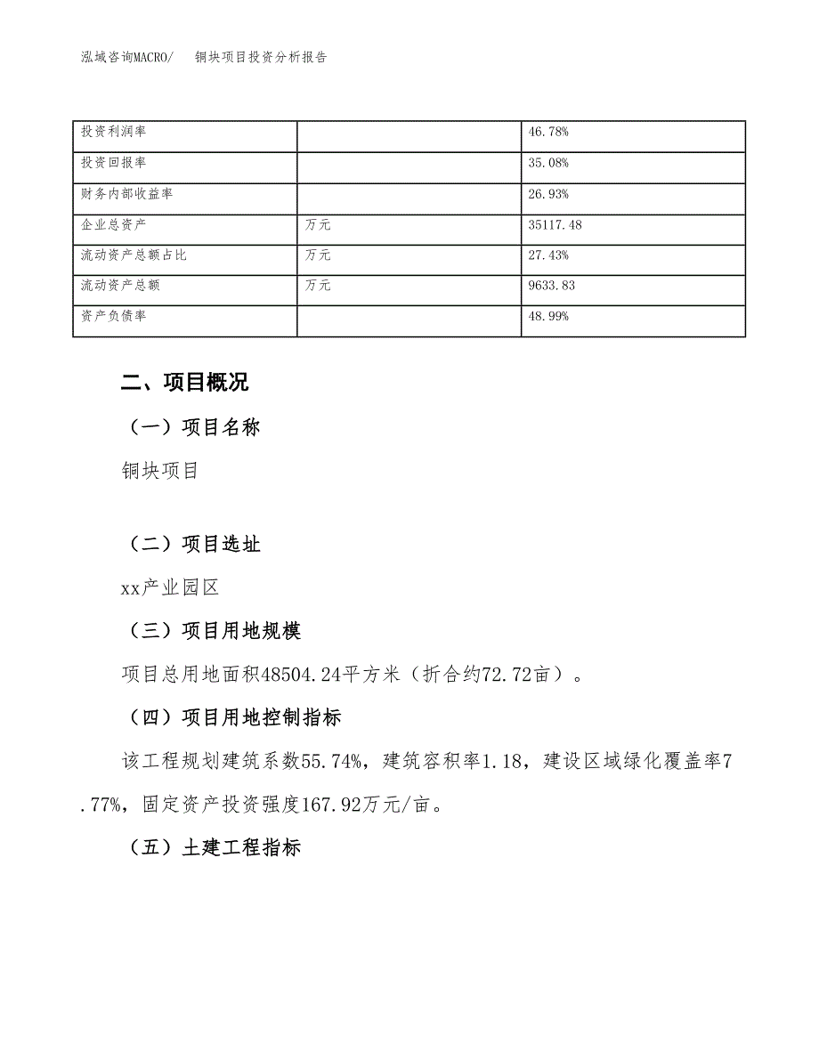 铜块项目投资分析报告（总投资16000万元）（73亩）_第4页