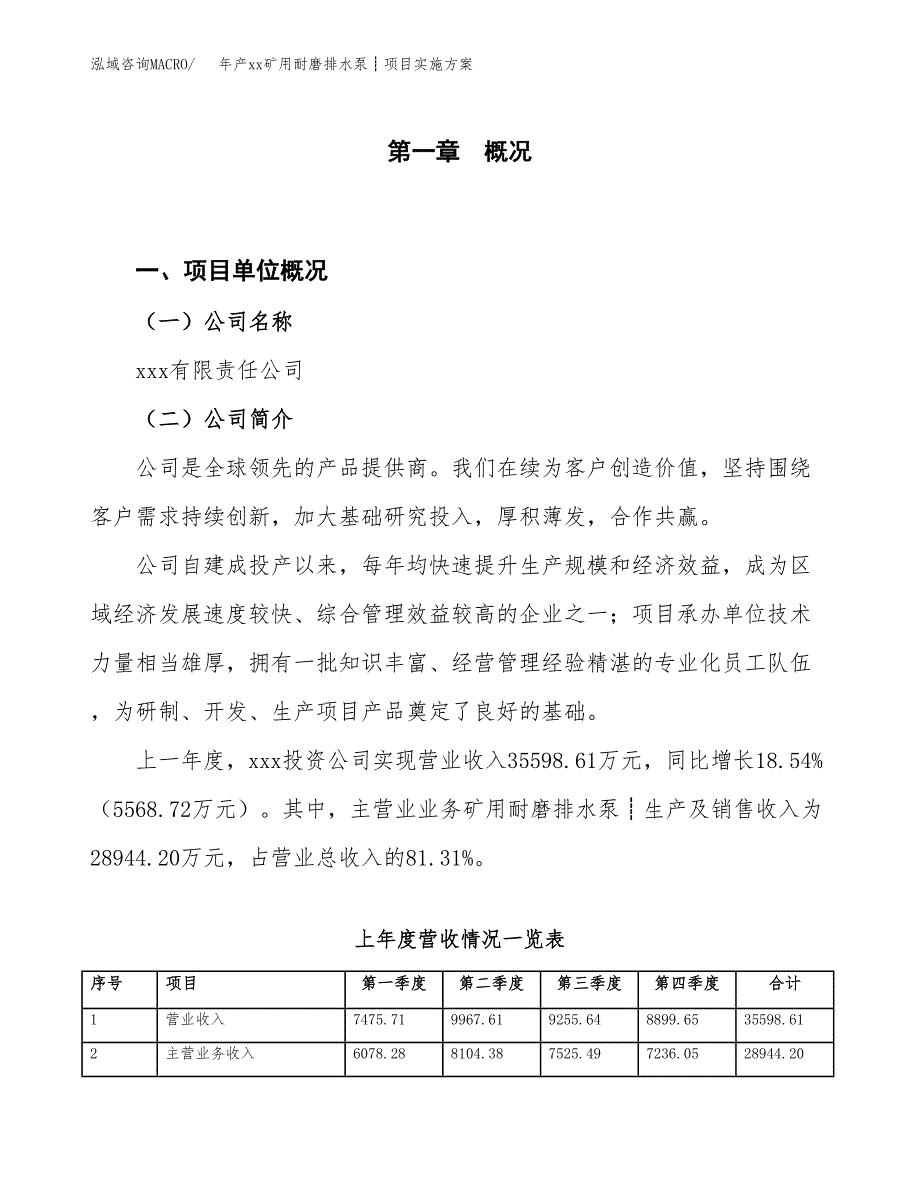 年产xx矿用耐磨排水泵┊项目实施方案模板.docx_第1页