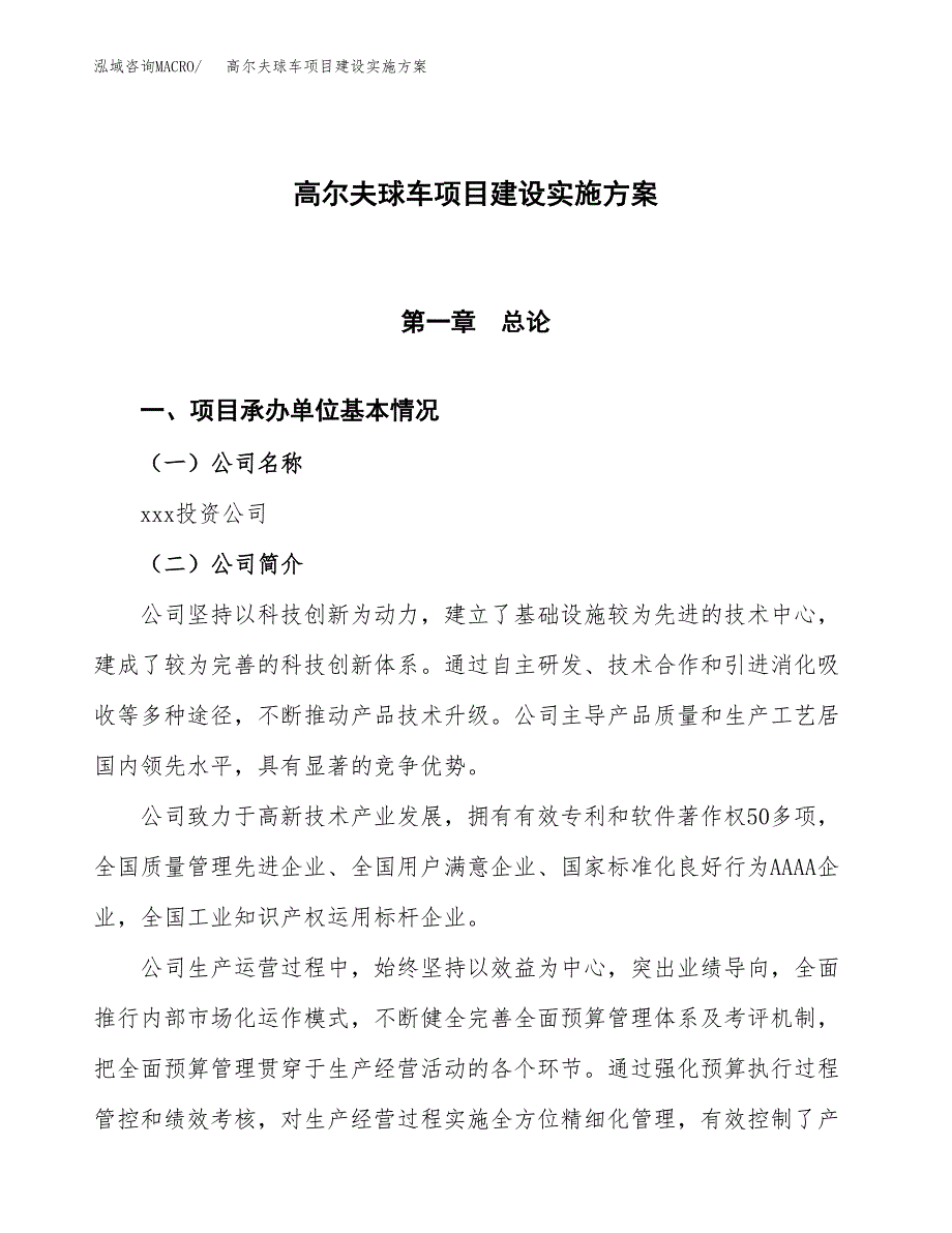 高尔夫球车项目建设实施方案.docx_第1页