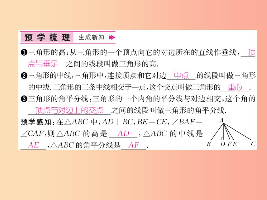 八年级数学上册第11章三角形11.1与三角形有关的线段11.1.2三角形的高中线与角平分线作业课件 新人教版_第2页