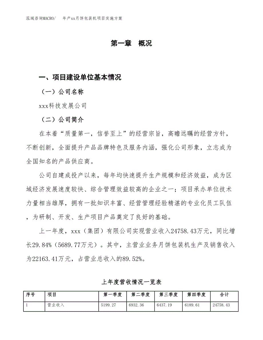 年产xx月饼包装机项目实施方案模板.docx_第1页