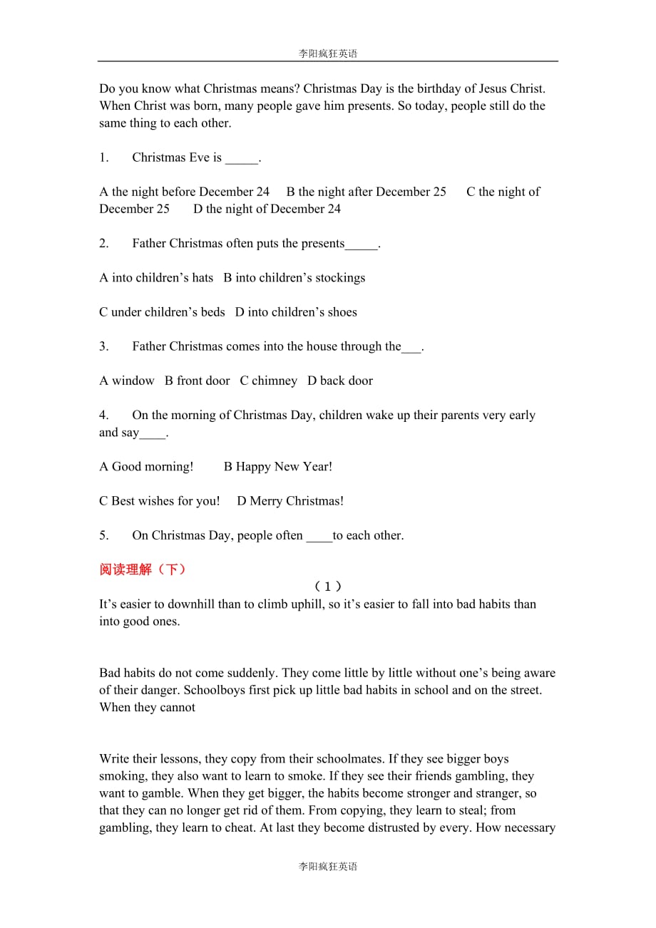 六年级英语阅读理解资料_第3页