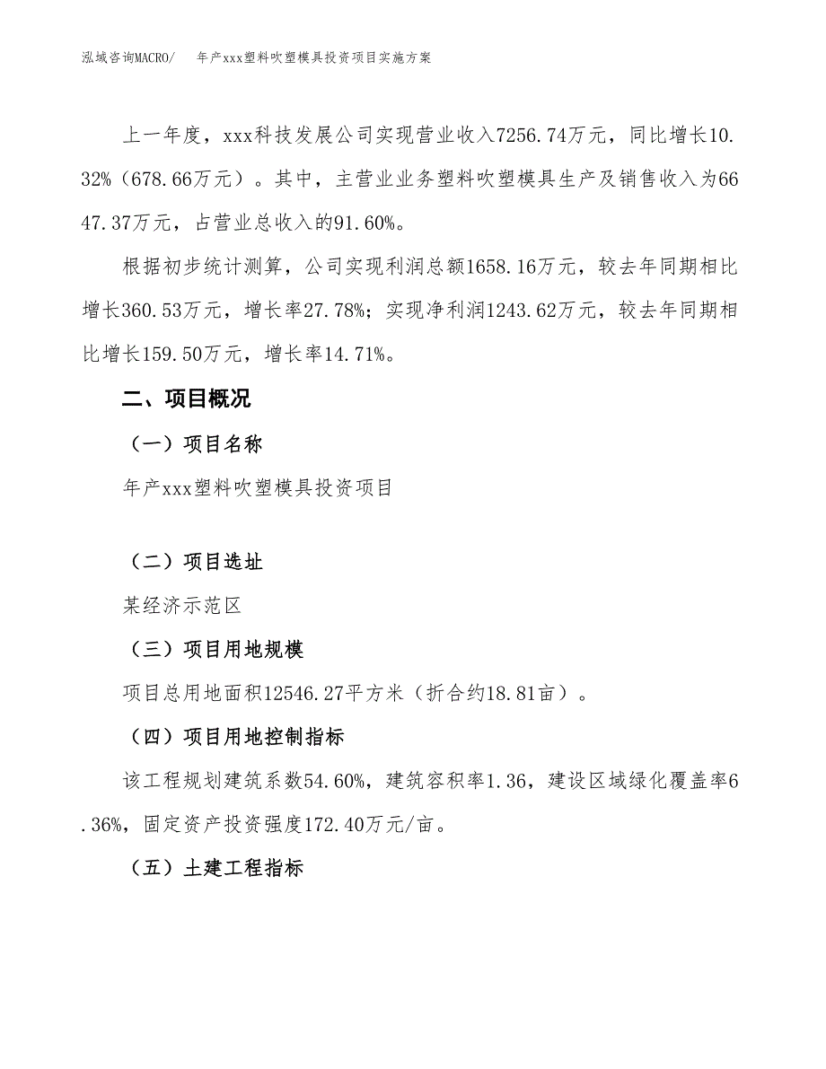 年产xxx塑料吹塑模具投资项目实施方案.docx_第2页