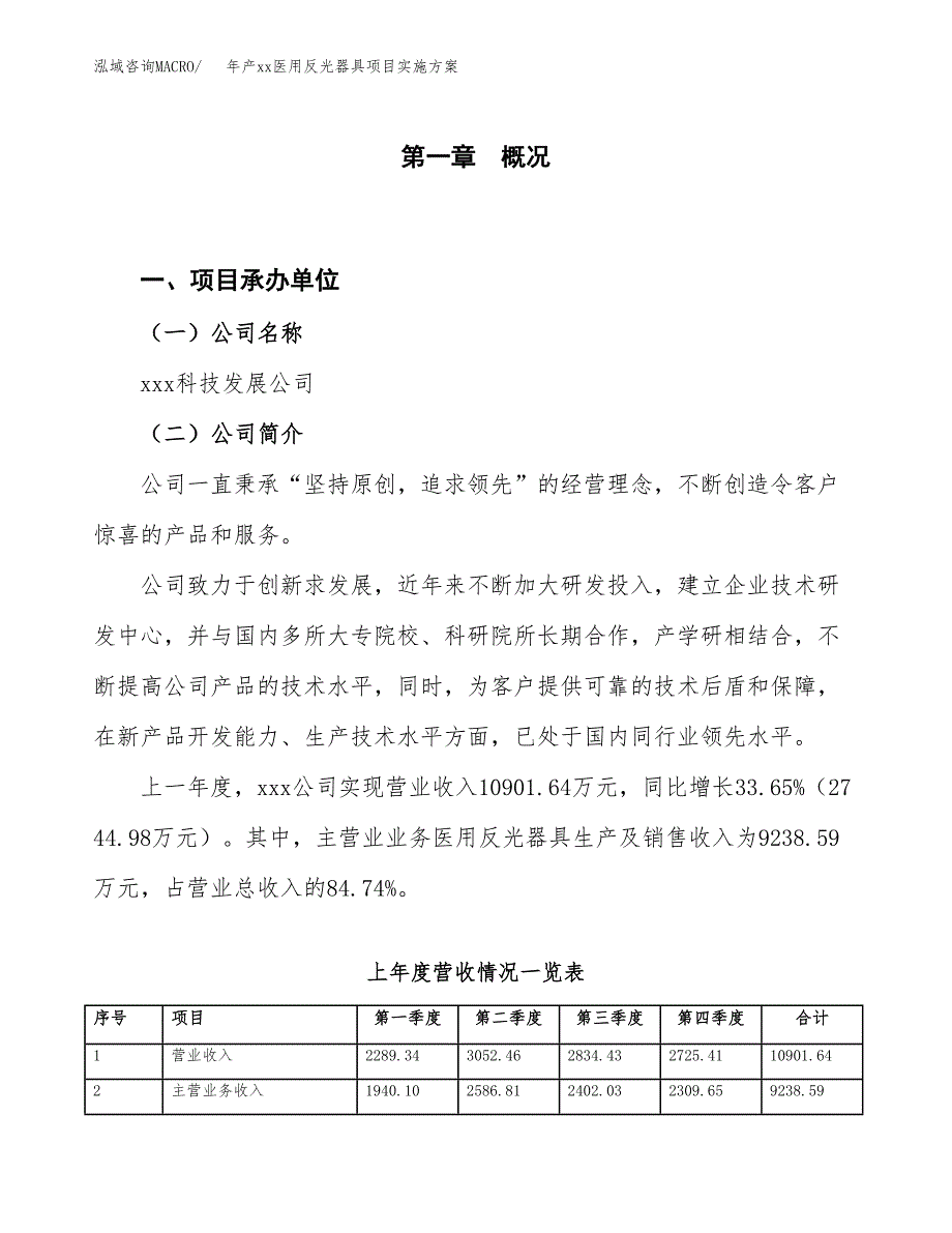 年产xx医用反光器具项目实施方案模板.docx_第1页