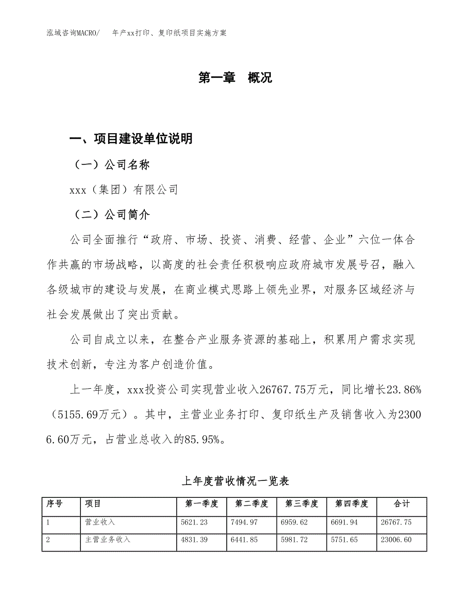 年产xx打印、复印纸项目实施方案模板.docx_第1页