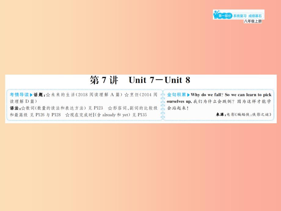 山东省2019年中考英语总复习第一部分系统复习成绩基石八上第7讲unit7_8课件_第1页