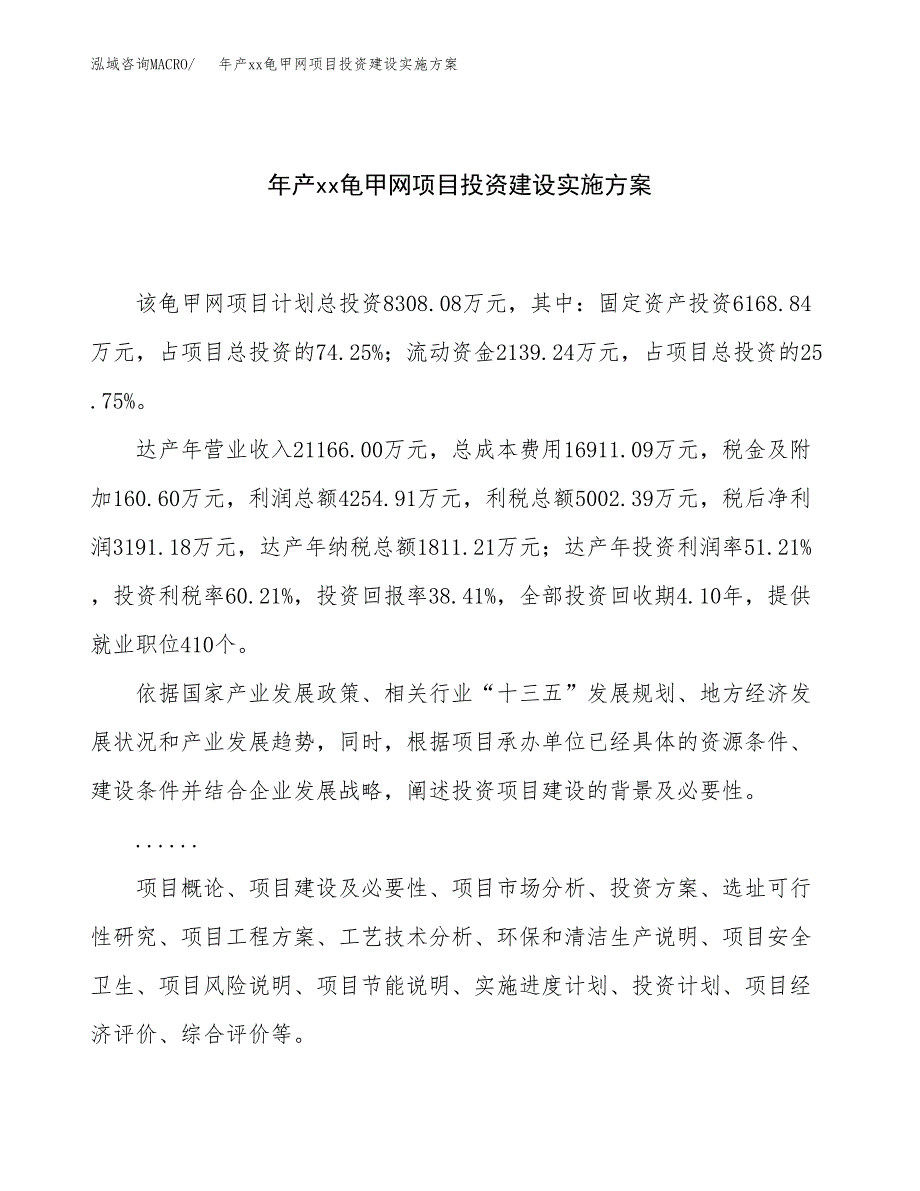 年产xx龟甲网项目投资建设实施方案.docx_第1页