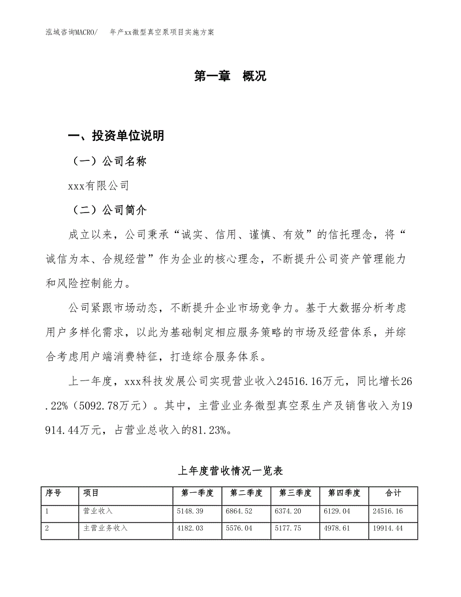 年产xx微型真空泵项目实施方案模板.docx_第1页