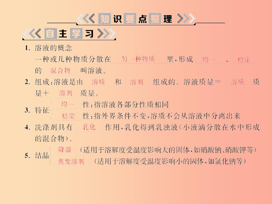 2019春九年级化学下册第9单元溶液综合复习课件 新人教版_第3页