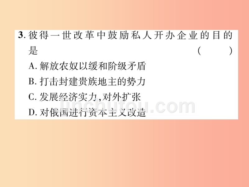 2019届中考历史总复习 第二编 热点专题速查篇 专题6 世界近现代的重要改革与制度创新（精练）课件_第4页