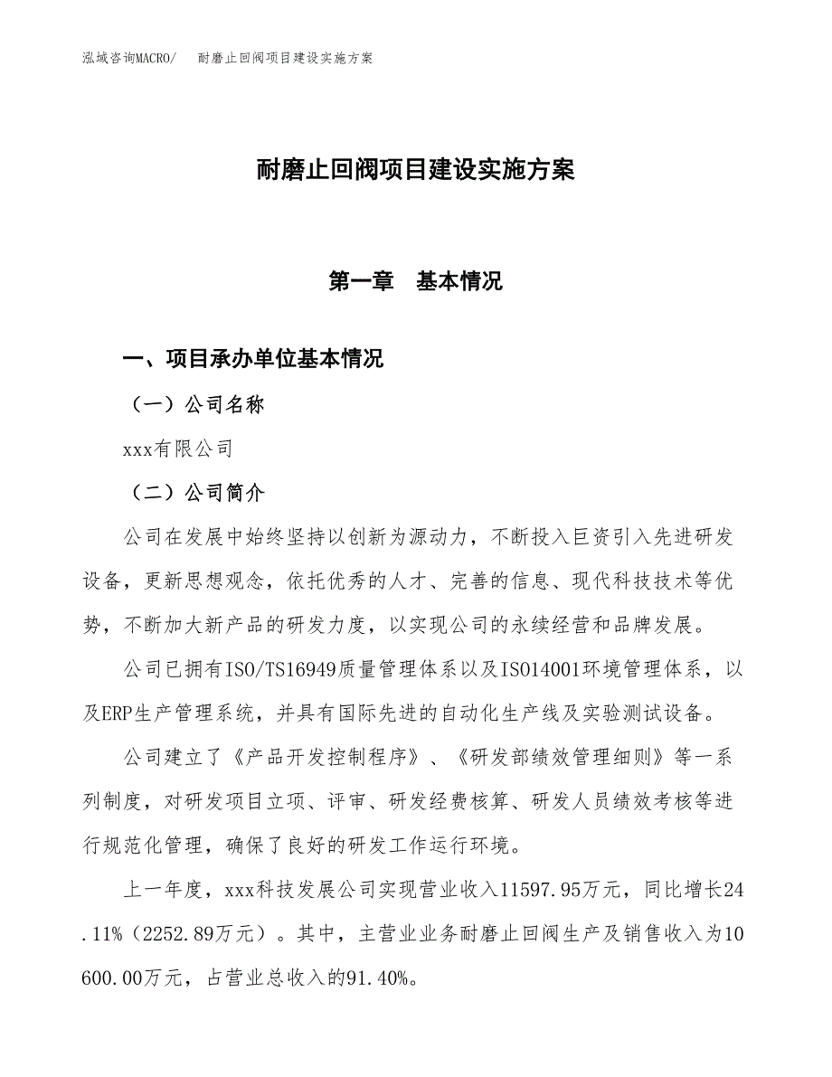 耐磨止回阀项目建设实施方案.docx_第1页