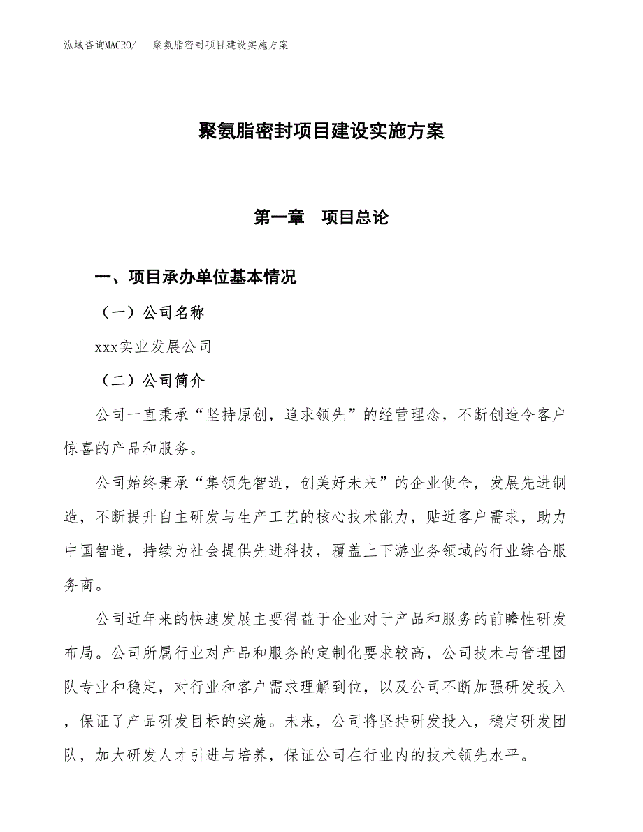 聚氨脂密封项目建设实施方案.docx_第1页