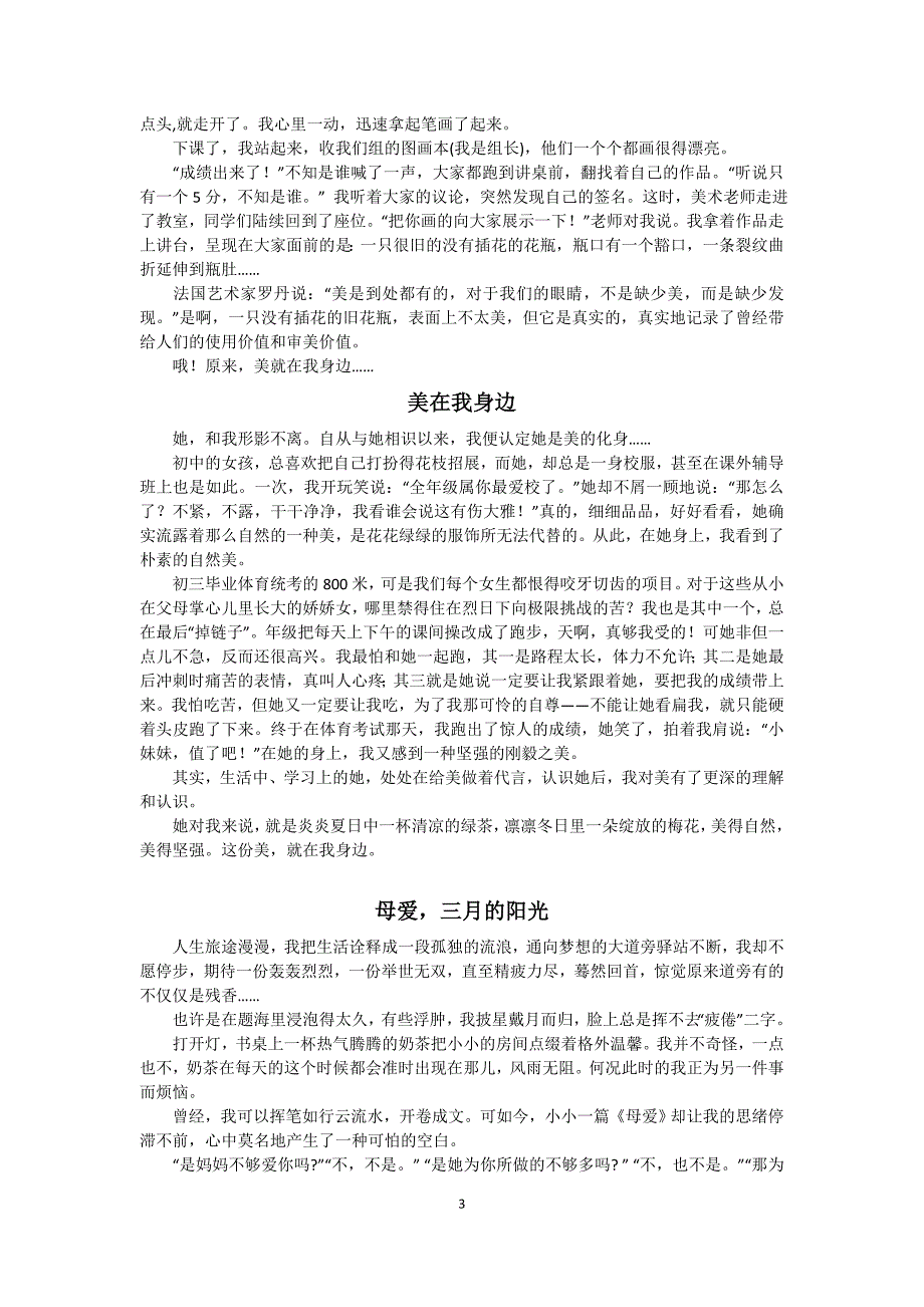 中考满分作文之记叙文精选范文及点评资料_第3页