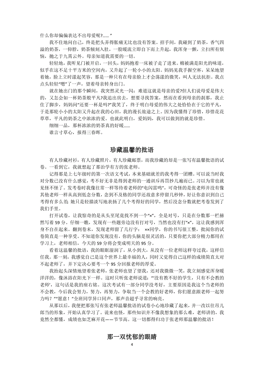 中考满分作文之记叙文精选范文及点评资料_第4页