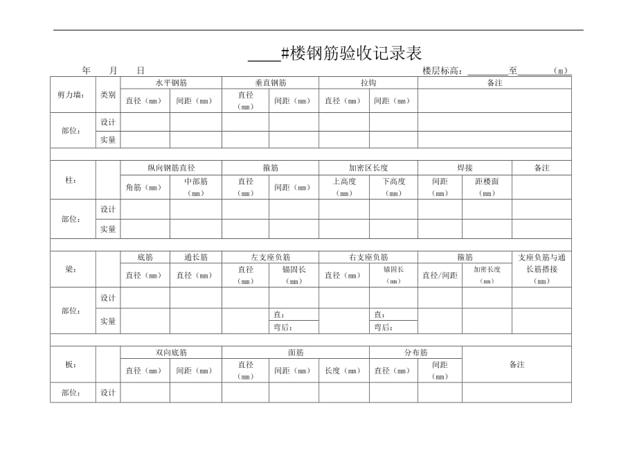 钢筋工程实测实量记录表_第1页