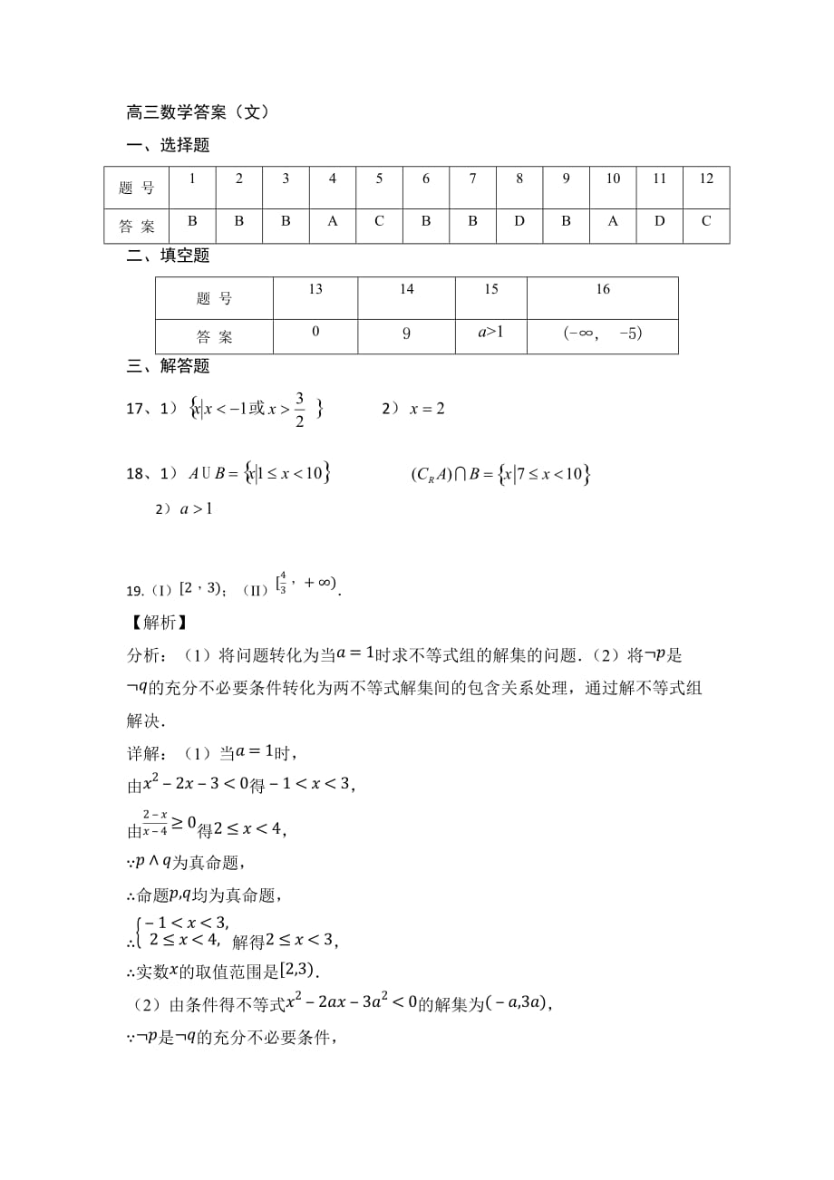 安徽省毛坦厂中学2020届高三上学期9月联考试题（历届）+数学（文）答案_第1页