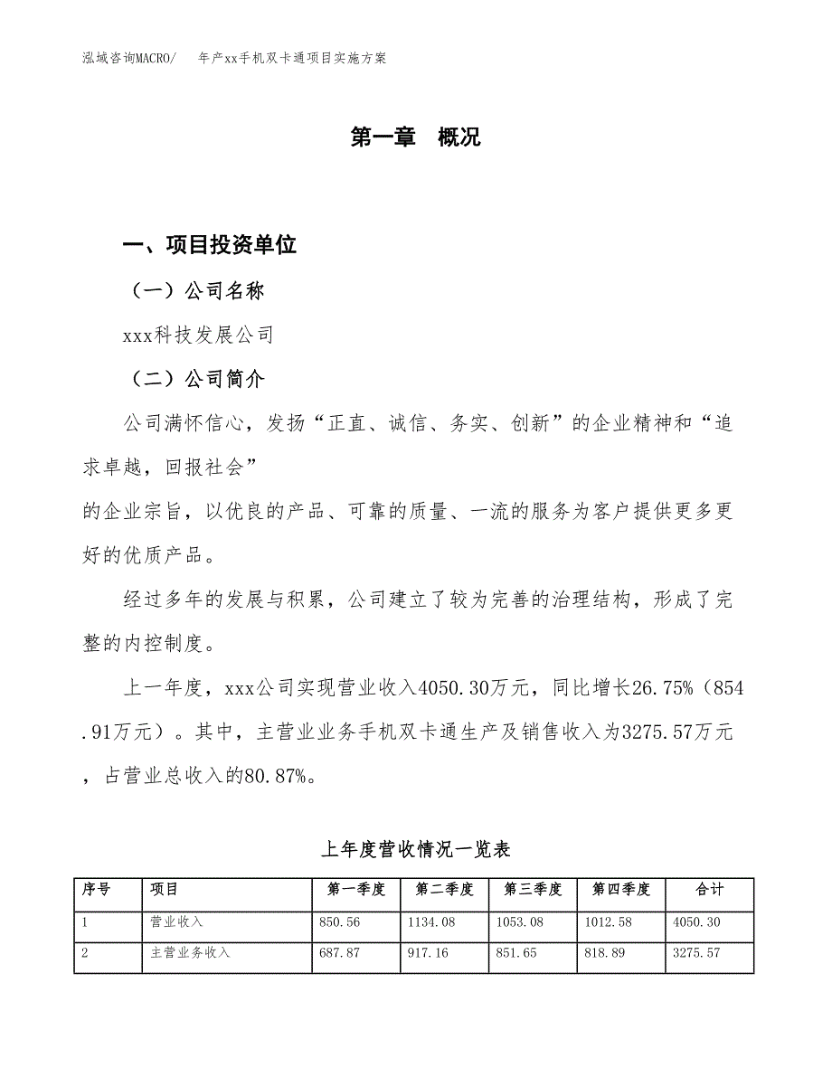 年产xx手机双卡通项目实施方案模板.docx_第1页