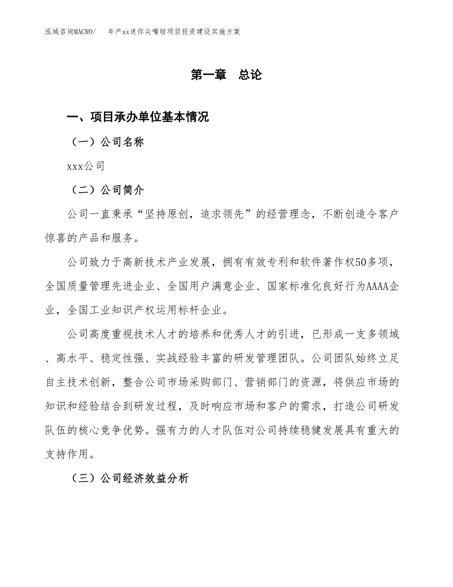 年产xx迷你尖嘴钳项目投资建设实施方案.docx_第3页