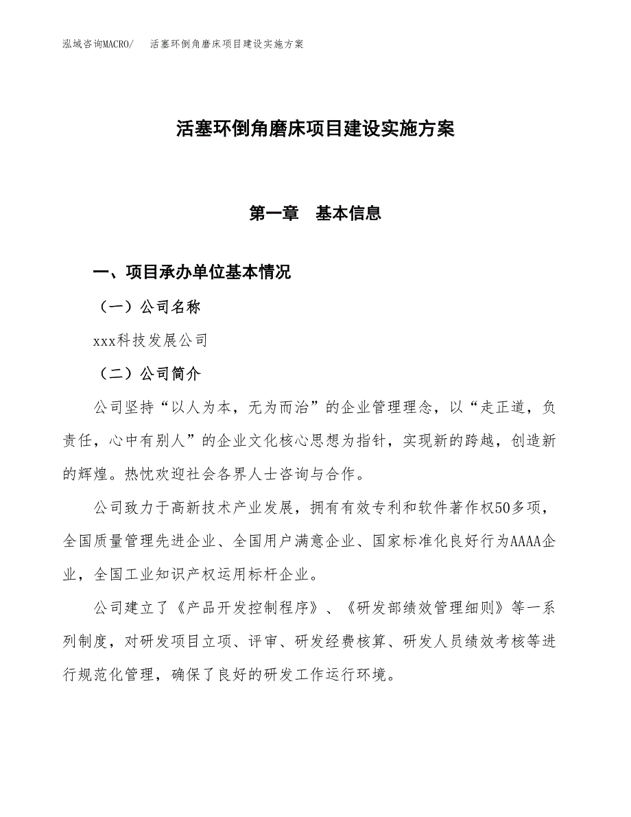 活塞环倒角磨床项目建设实施方案.docx_第1页