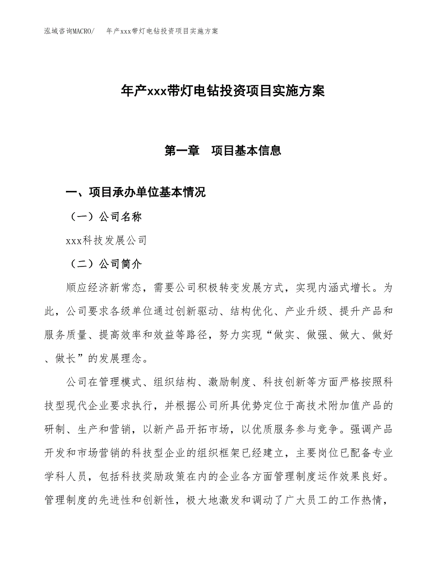 年产xxx带灯电钻投资项目实施方案.docx_第1页