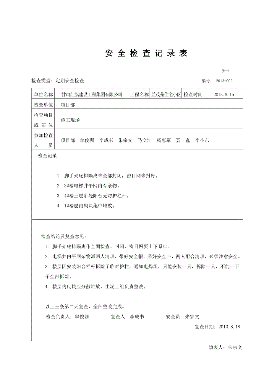 安全检查记录表范例40022资料_第3页