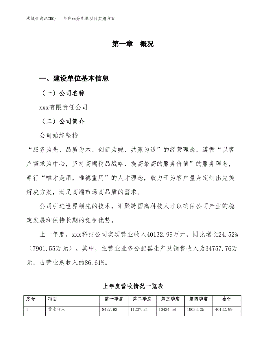 年产xx分配器项目实施方案模板.docx_第1页