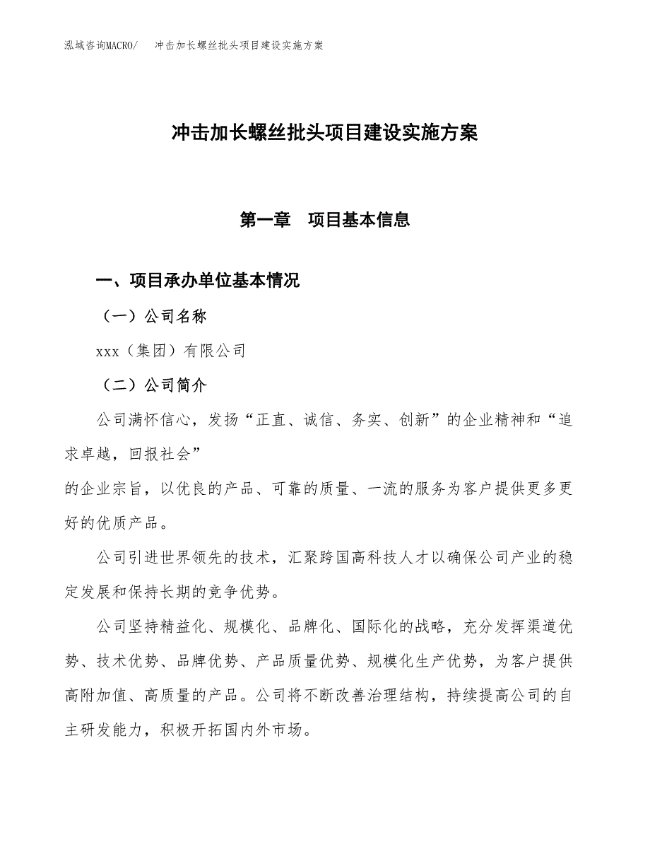 冲击加长螺丝批头项目建设实施方案.docx_第1页