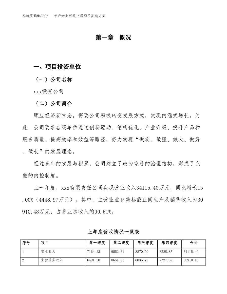 年产xx美标截止阀项目实施方案模板.docx_第1页