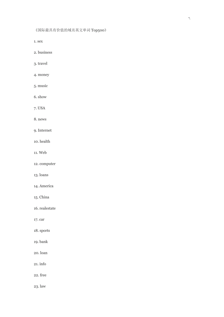 国际最具有价值的域名英文单词Top500_第1页