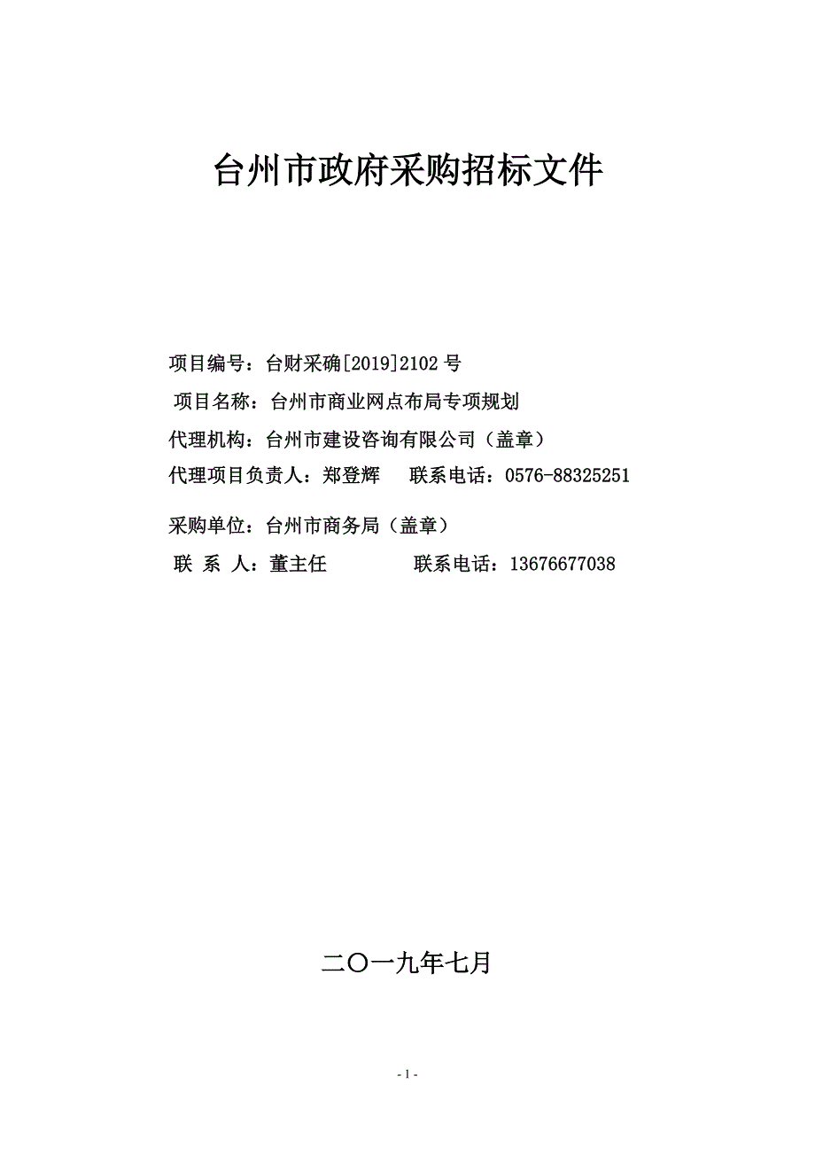 台州市商业网点布局专项规划招标文件_第1页