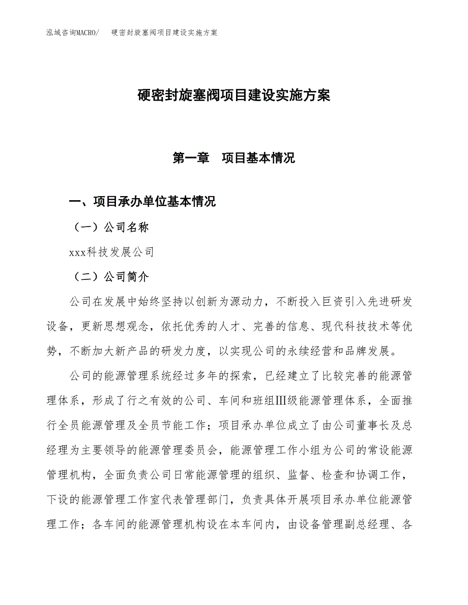 硬密封旋塞阀项目建设实施方案.docx_第1页